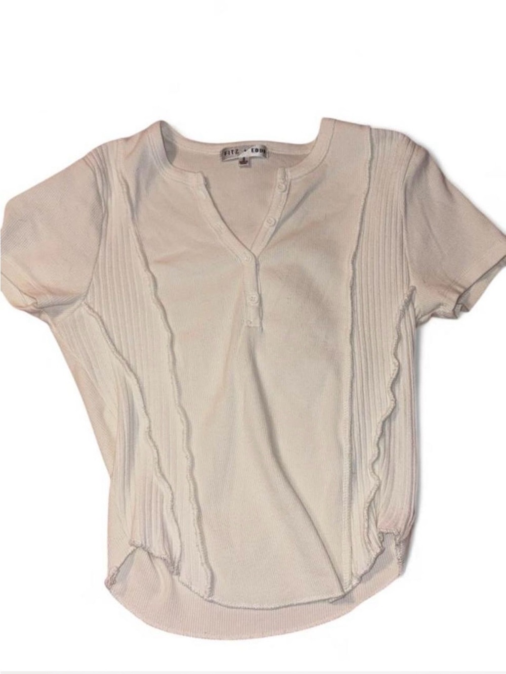 Ruffle-Trim Short Sleeve Henley Tee in White